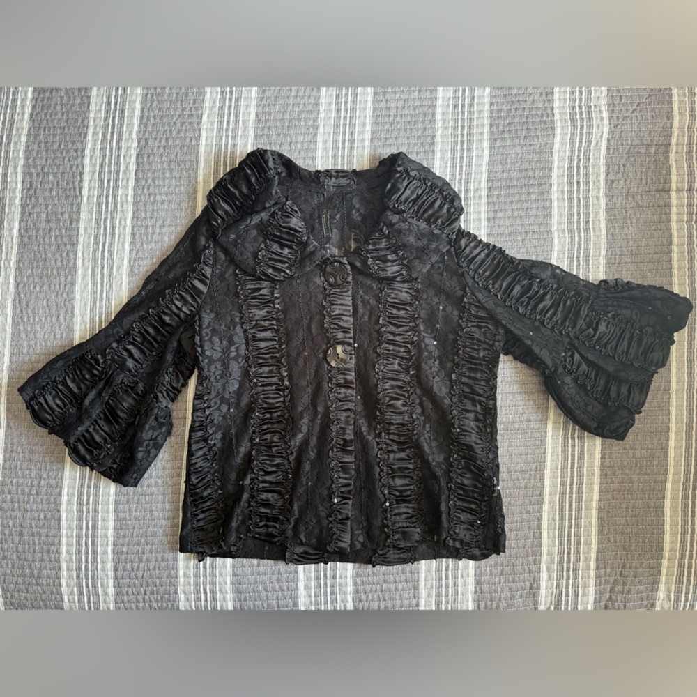 Vintage Black Ruffled Women's Blazer
